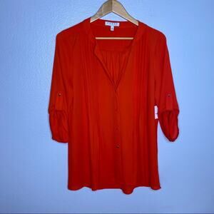 Chaus Camel Red Button Up Tunic Sz Medium
